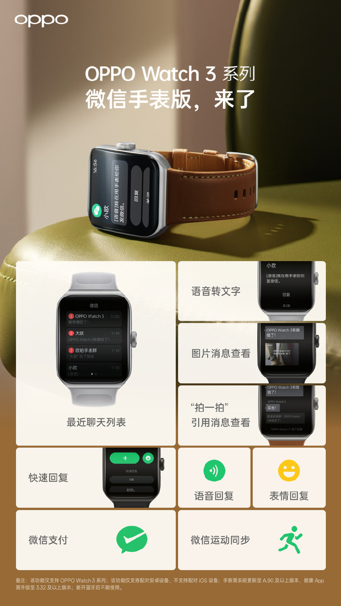 k1体育·(中国)官方网站OPPO Watch 3系列现已全面支持微信手表版 支(图1)